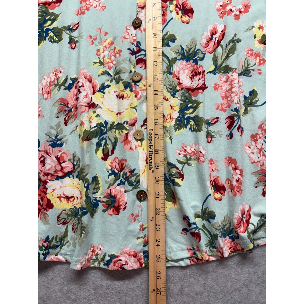 Monnuro Womens 2X Floral Cami Tank Top Mint Green V-Neck Button Front Sleeveless - Picture 6 of 11